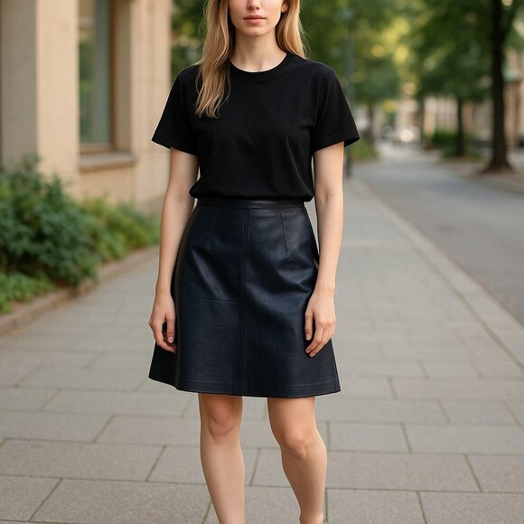 Tanners Avenue Genuine Leather Skirt Size 4 Black - Picture 1 of 12